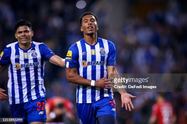 Danny Namaso of FC Porto celebrates after scoring his team's second goal during the Liga Portugal Bwin match between FC Porto and CD Santa Clara at...