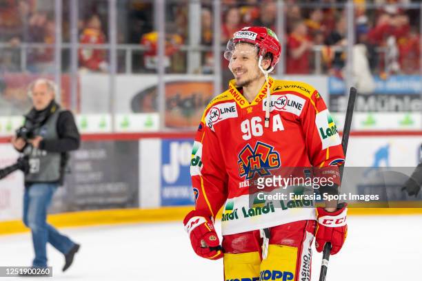 Damien Brunner of Biel happy after victory during the Swiss Ice Hockey National League match between EHC Biel-Bienne and Geneve-Servette HC at Tissot...