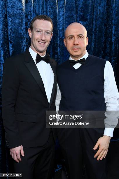 Mark Zuckerberg and Yuri Milner attend the Ninth Breakthrough Prize Ceremony at Academy Museum of Motion Pictures on April 15, 2023 in Los Angeles,...