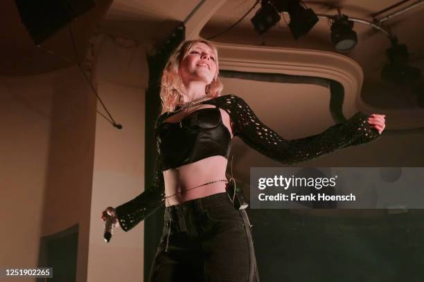 German singer Lina Larissa Strahl performs live on stage during a concert at the Metropol on April 16, 2023 in Berlin, Germany.