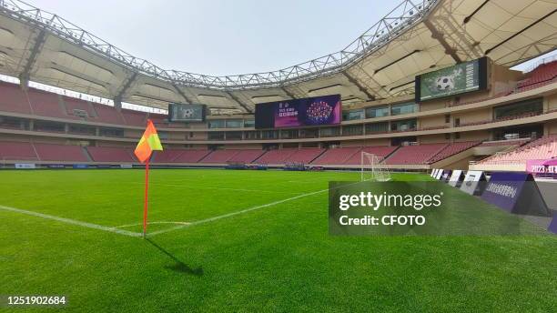 Grassroots soccer fans compete at Hongkou Football Stadium, a professional venue of the Chinese Super League, in Shanghai, China, April 16, 2023....