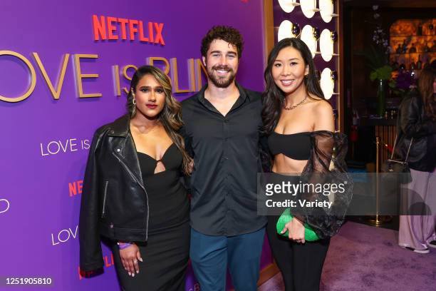 Deepti Vempati, Cole Barnett and Natalie Lee at the VIP Watch Party and Celebration for "Love Is Blind: The Live Reunion" held at The Vermont...