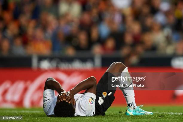 Yunus Musah of Valencia CF reacts during the LaLiga Santander match between Valencia CF and Sevilla FC at Mestalla stadium, April 16 Valencia, Spain.