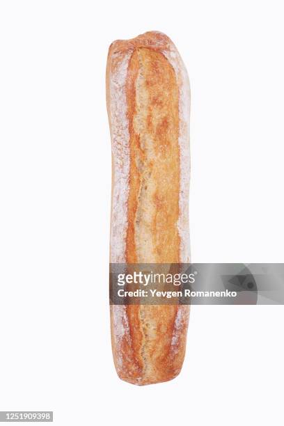 white baguette isolated on white background - barra de pan francés fotografías e imágenes de stock