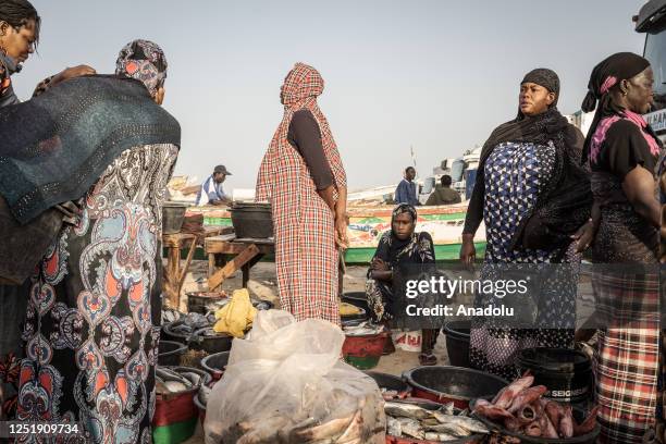 Fishermen sell fish to support their families on Yoff beach in Dakar, Senegal on April 14, 2023.