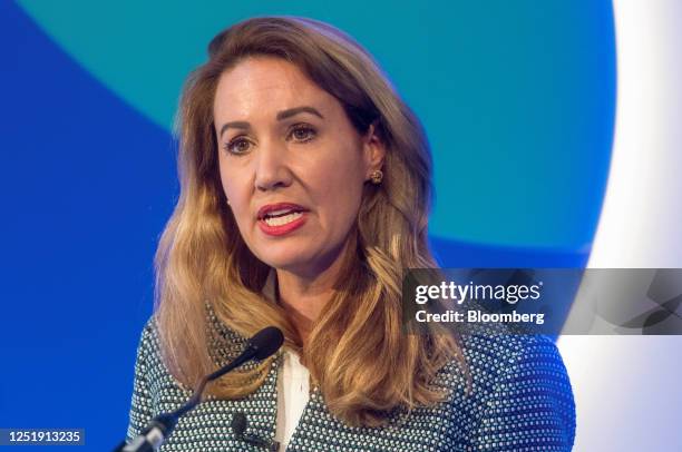 Jessica Rusu, chief data, information and intelligence officer at the Financial Conduct Authority , speaks at the IFGS 2023 summit at the Guildhall...