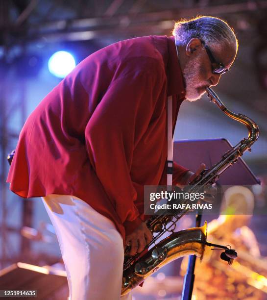 Saxophonist Sonny Rollins performs, during the 32nd Vitoria-Gasteiz Jazz Festival, on July 18 in the northern Spanish Basque city of Vitoria. AFP...