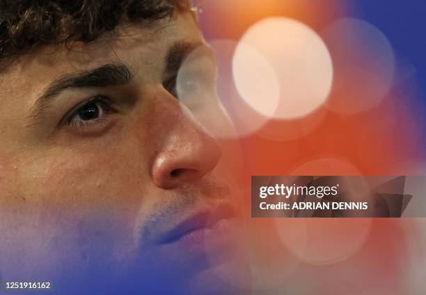 Chelsea's Spanish goalkeeper Kepa Arrizabalaga attends a press conference at Stamford Bridge in London on April 17, 2023 on the eve of their UEFA...