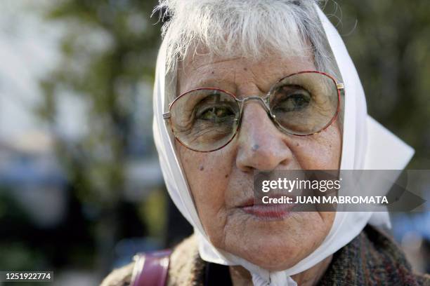 Mirta Acuña de Baravalle member of the Madres de Plaza de Mayo human rights organization, takes part in the emblematic walk in demand of their...