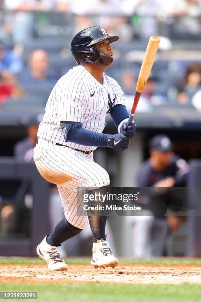 Willie Calhoun of the New York Yankees in action against the Minnesota Twins at Yankee Stadium on April 16, 2023 in Bronx, New York. New York Yankees...