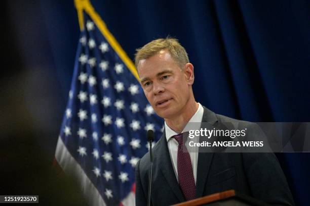 Assistant Director in charge of the FBI Washington Field Office David Sundberg speaks during a press conference held by the Department of Justice...