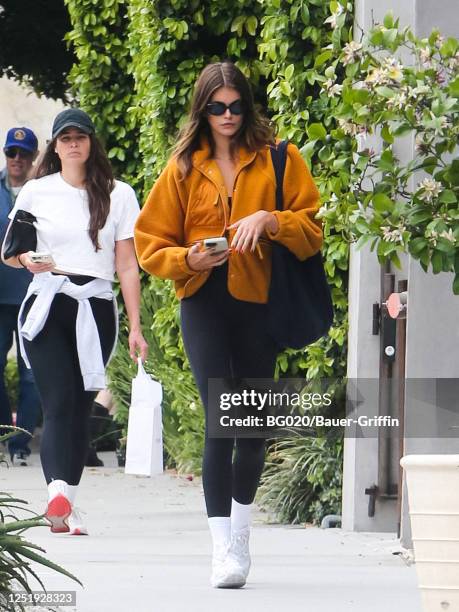 Kaia Gerber is seen on April 17, 2023 in Los Angeles, California.