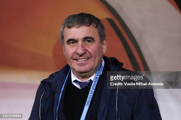 Gheorghe Hagi of Farul Constanta looks during the Round 4 of Liga 1 Romania Play-off match between FCSB and Farul Constanta at National Arena Stadium...