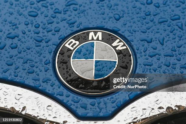 Logo seen on BMW vehicle parked in Krakow center, on Monday, April 17 in Krakow, Poland.