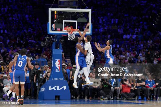 Cameron Johnson of the Brooklyn Nets dunks the ball during the game against the Philadelphia 76ers during Round 1 Game 2 of the 2023 NBA Playoffs on...