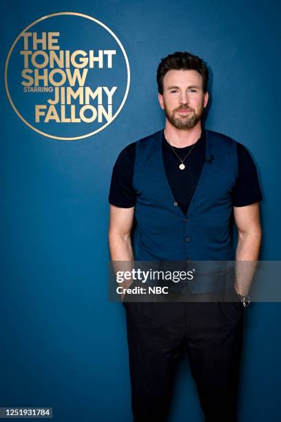 Episode 1833 -- Pictured: Actor Chris Evans poses backstage on Monday, April 17, 2023 --