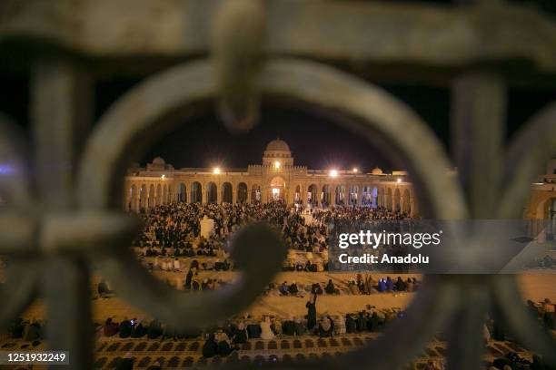 Muslims perform prayer on the night of Laylat al-Qadr at the Sidi Okba Mosque in Kairouan, Tunisia on April 17, 2023.