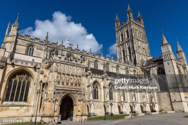 The southern aspect of Grade I-listed Gloucester Cathedral is pictured on 13 April 2023 in Gloucester, United Kingdom. Begun by Abbot Serlo in 1089,...