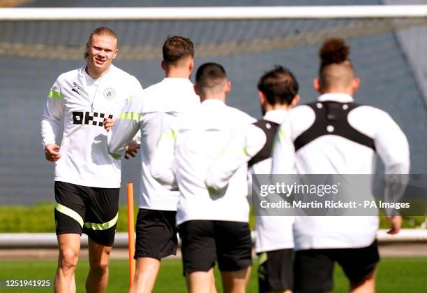 Manchester City's Erling Haaland during a training session at the City Football Academy, Manchester. Picture date: Tuesday April 18, 2023.