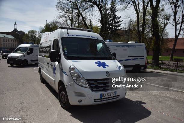 Ambulances are being sent to the front line while the Russia-Ukraine war continues in Lviv, Ukraine on April 18, 2023. The charity fund "Open Eyes"...