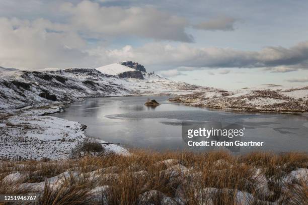 The rock Old Man of Storr is pictured on March 09, 2023 in Portree, United Kingdom.
