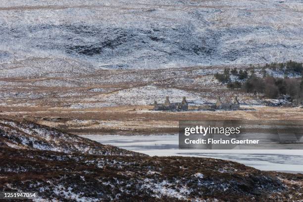 Landscape with snow-covered mountains is pictured on March 09, 2023 in Achnasheen, United Kingdom.