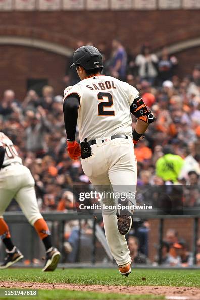 San Francisco Giants Outfield Blake Sabol heads to first during a MLB ...