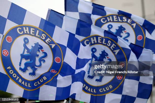 Chelsea flags before the UEFA Champions League Quarterfinal Second Leg match between Chelsea FC and Real Madrid at Stamford Bridge on April 18, 2023...