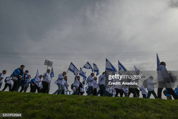 Group of participants seen during the 'March of the Living' at the former Nazi-German Auschwitz Birkenau concentration and extermination camp...