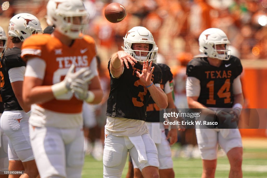 Texas Spring Game Texas Quinn Ewers in action, throws the football during a spring ...