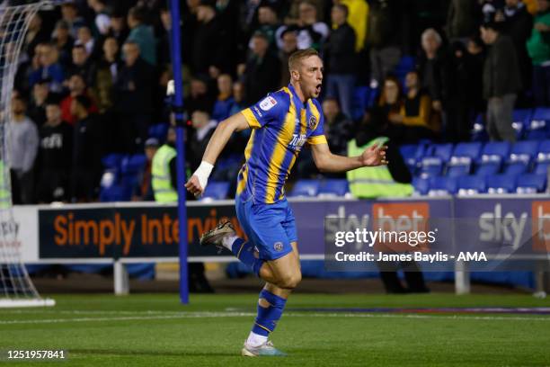 Killian Phillips of Shrewsbury Town celebrates after scoring a goal to make it 1-0 during the Sky Bet League One between Shrewsbury Town and Plymouth...