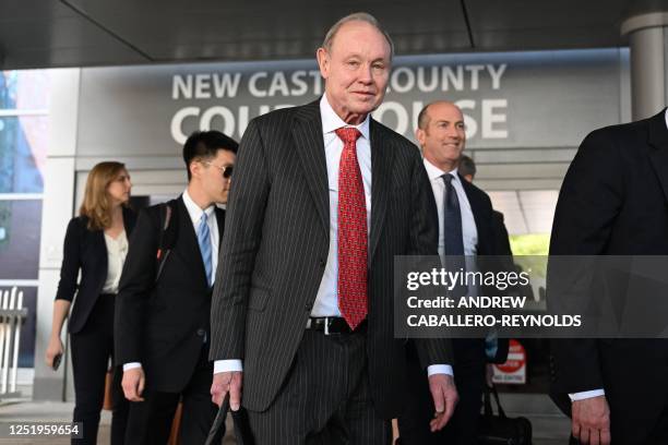 Lawyer for FOX News Daniel Webb leaves the Leonard Williams Justice Center in Wilmington, Delaware, on April 18, 2023. - Vote machine maker Dominion...