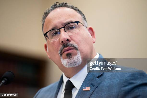 Education Secretary Miguel Cardona testifies during the House Appropriations Subcommittee on Labor, Health and Human Services, Education, and Related...