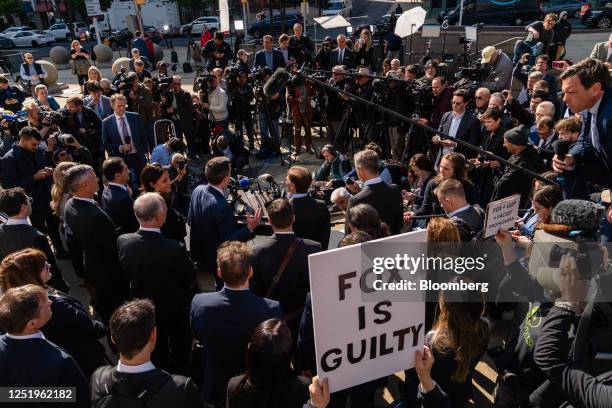 Stephen Shackelford, attorney for Dominion Voting Systems Inc., speaks during a news conference outside Delaware Superior Court in Wilmington,...