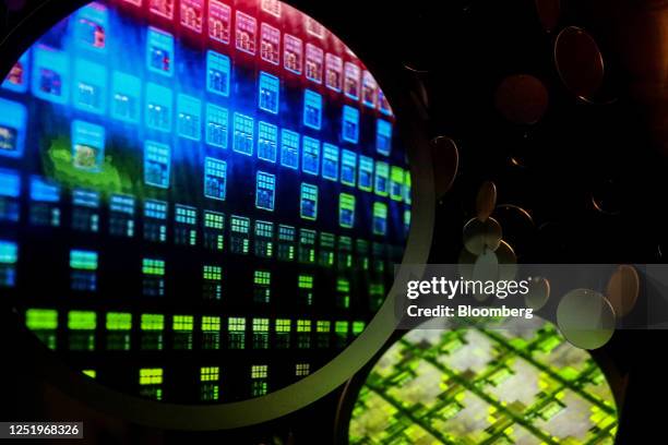 Images of semiconductor wafers at the Taiwan Semiconductor Manufacturing Co. Museum of Innovation in Hsinchu, Taiwan, on Tuesday, April 18, 2023....