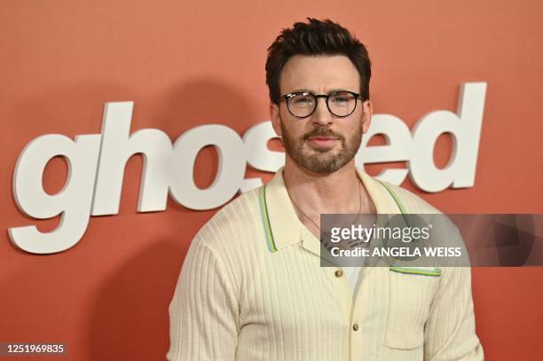 Actor Chris Evans arrives for the "Ghosted" premiere at AMC Lincoln Square Theater in New York City on April 18, 2023.