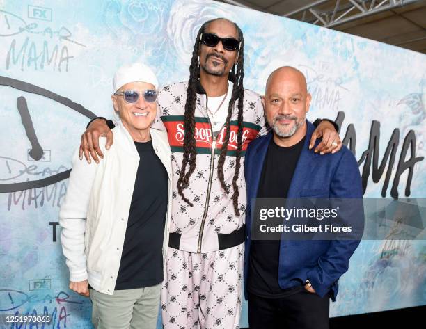 Jimmy Iovine, Snoop Dogg and Allen Hughes at the premiere of "Dear Mama" held at The Ted Mann Theater on April 18, 2023 in Los Angeles, California.