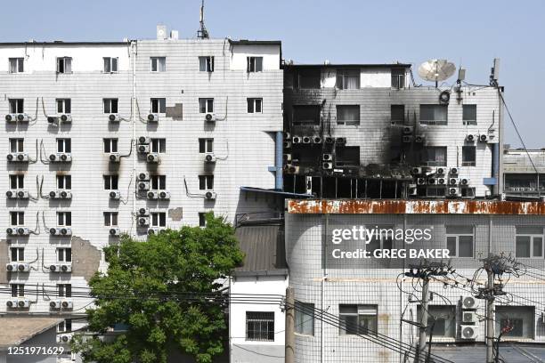 Fire damage is seen at the Changfeng Hospital in Beijing on April 19 after a fire broke out a day earlier. - An investigation was underway on April...