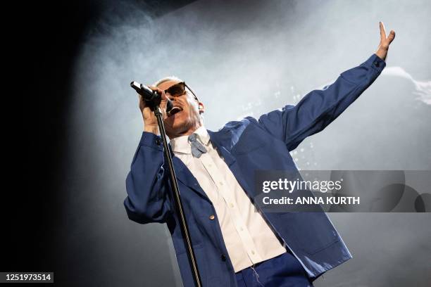 Rapper and singer Benjamin Hammond Haggerty aka Macklemore performs on stage at the Zenith de la Villette in Paris, on April 18, 2023.