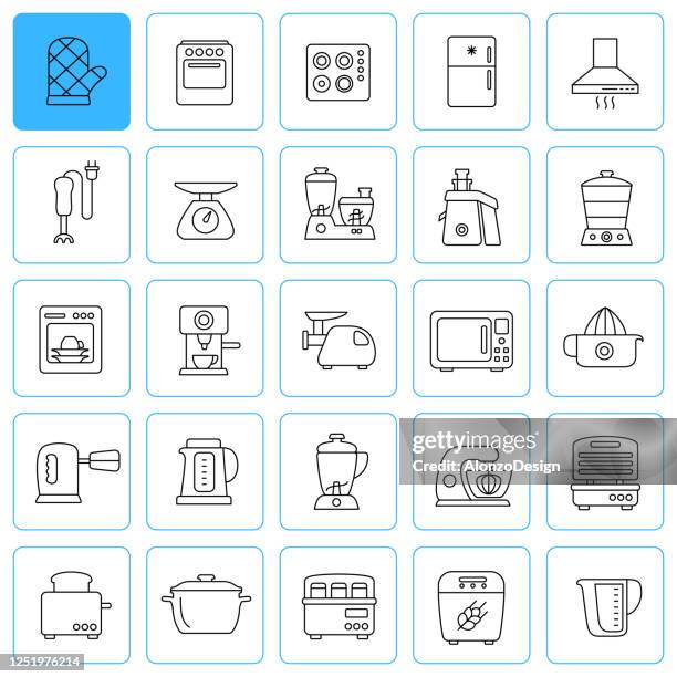 kitchen appliances line icons. editable stroke. - cocktail shaker stock illustrations