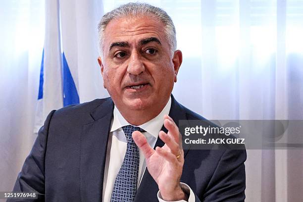 Prince Reza Pahlavi, activist, advocate and oldest son of the last Shah of Iran, speaks during a meeting with Israel's intelligence minister at a...