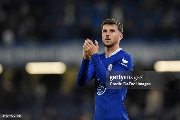 Mason Mount of Chelsea FC looks dejected after the UEFA Champions League quarterfinal second leg match between Chelsea FC and Real Madrid at Stamford...