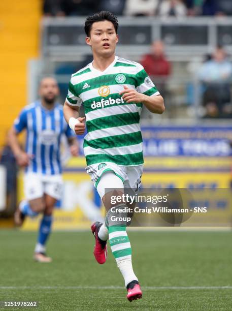 Celtic's Hyeongyu Oh during a cinch Premiership match between Kilmarnock and Celtic at Rugby Park, on April 16, in Kilmarnock, Scotland.