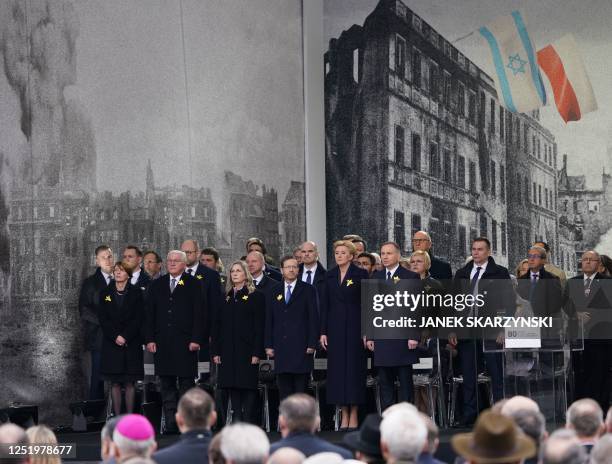 Polish President Andrzej Duda and his wife Agata Kornhauser-Duda, Israel's President Isaac Herzog and his wife Michal Herzog, and German President...