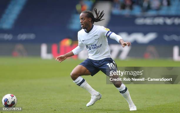 Preston North End's Daniel Johnson during the Sky Bet Championship between Millwall and Preston North End at The Den on April 15, 2023 in London,...
