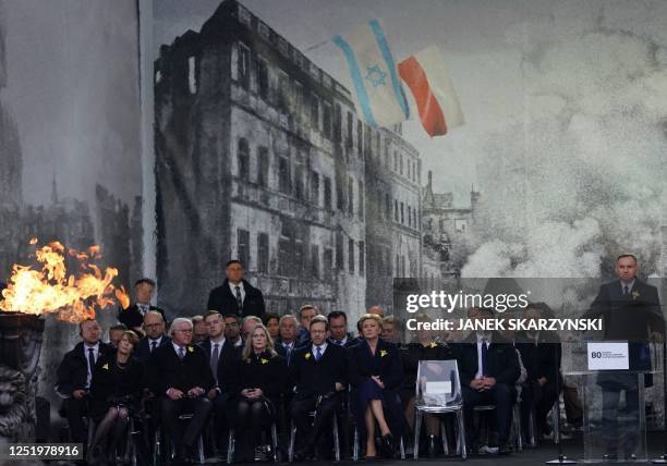 Polish President Andrzej Duda and his wife Agata Kornhauser-Duda, Israel's President Isaac Herzog and his wife Michal Herzog, and German President...