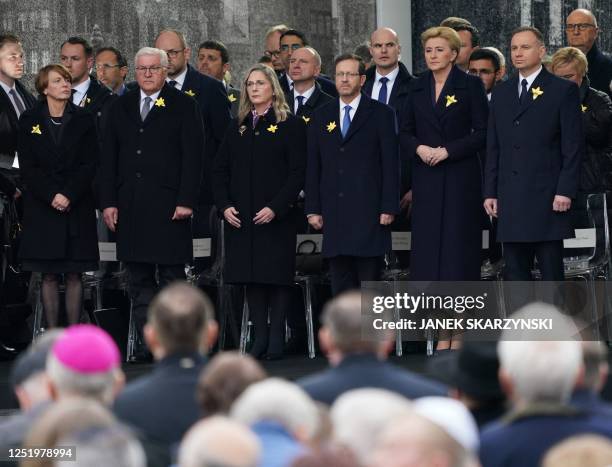 Polish President Andrzej Duda and his wife Agata Kornhauser-Duda, Israel's President Isaac Herzog and his wife Michal Herzog, and German President...