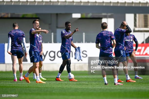 Paul Pogba of Juventus during a Training session at Jtc ahead of their UEFA Europa League quarterfinal second leg match against Sporting CP at...