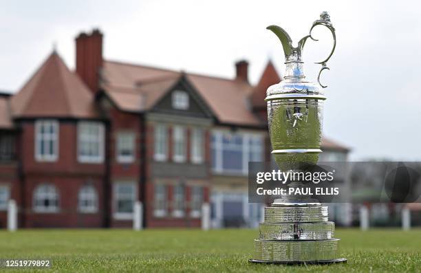 The Claret Jug, the trophy for the Champion Golfer of the Year, is pictured on the first fairway, during a preview ahead of the 151st British Open...