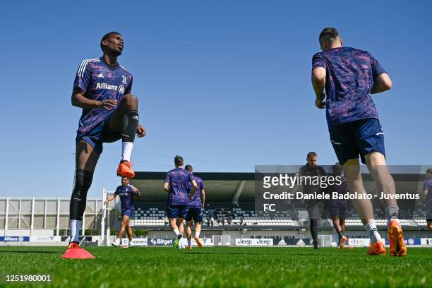 Paul Pogba of Juventus during a Training session at Jtc ahead of their UEFA Europa League quarterfinal second leg match against Sporting CP at...